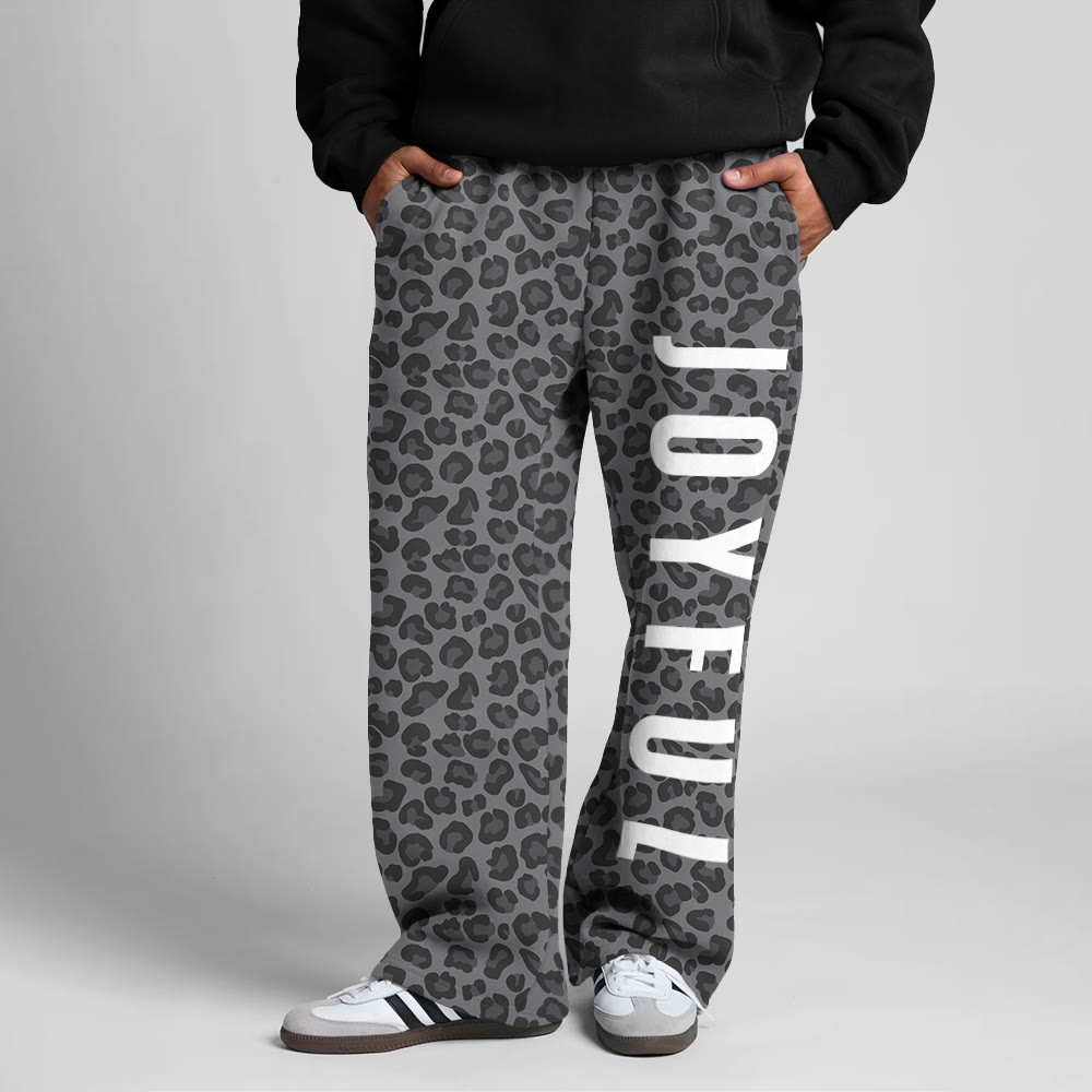 Joyful Leopard Design Print Straight-leg Sweatpants - Dark Grey - 5XL - image 3