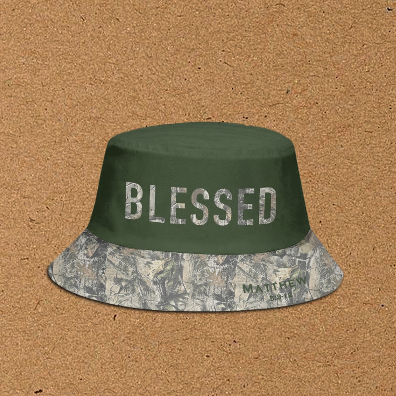 Blessed Matthew 5:3-12 Dead Leaves Camouflage Patchwork Print Bucket Hat - Army Green - XL(62cm) - image 3