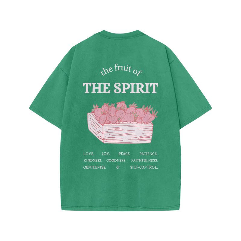 100% Cotton Vintage The Fruit Of The Spirit Print Acid Washed Unisex T-shirt - green - 3XL - image 5