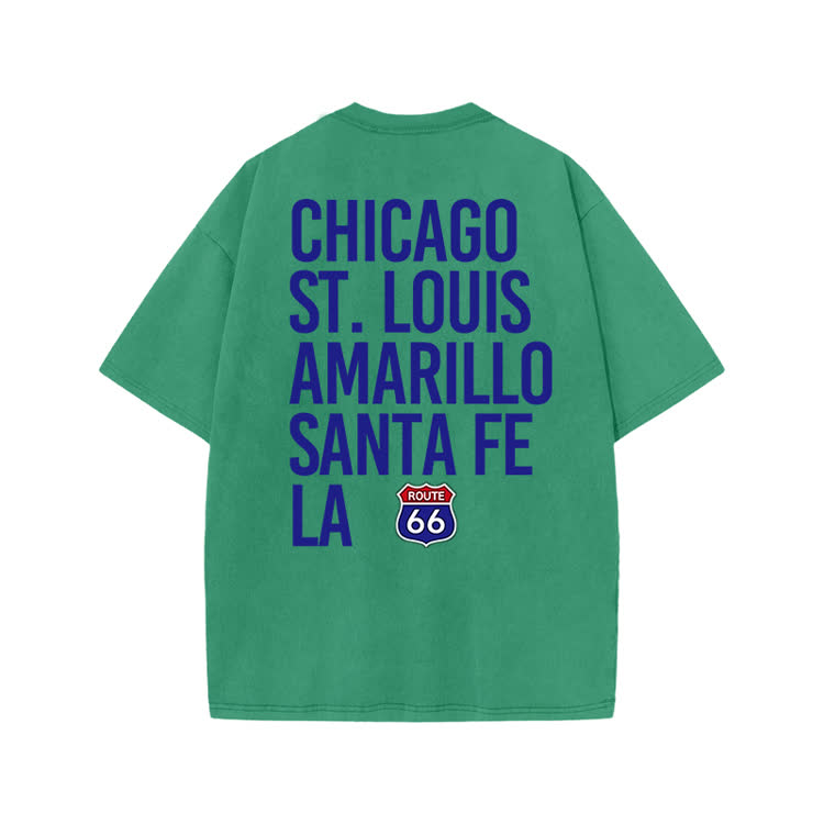 Vintage Route 66 City Print Graphic Print Acid Washed T-shirt - Green - US20-22(3XL) - image 3