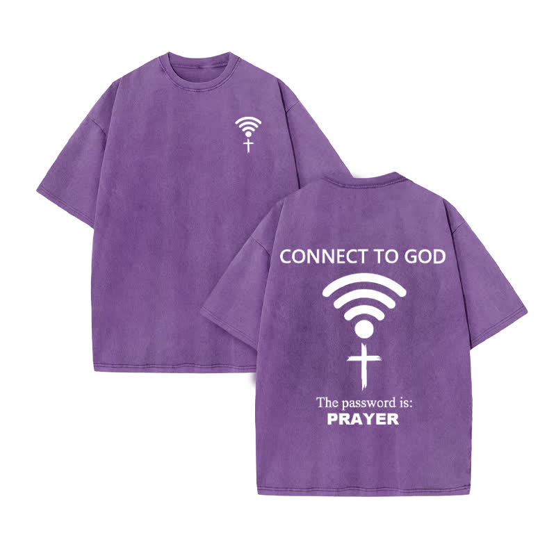 Unisex Connect To God The Password Is Prayer Print Acid Washed T-shirt - Purple - US20-22(3XL) - image 9