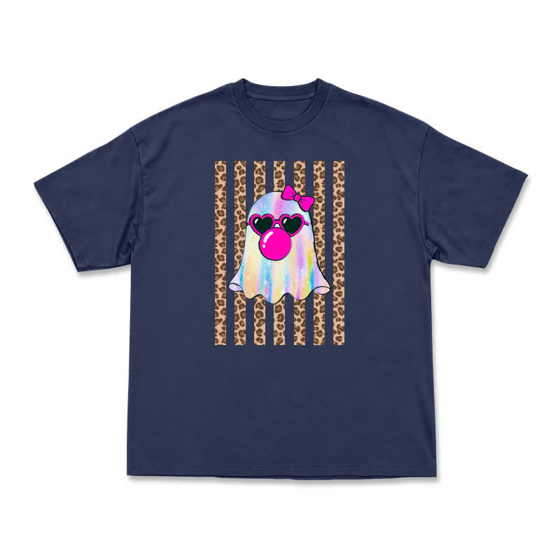 Street Style Iridescent Ghost Leopard Panel Oversized T-Shirt - Navy Blue - US16-18(2XL) - image 15