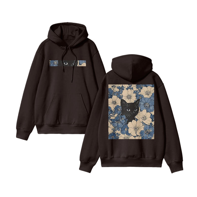 Black Cat In A Patchwork Flower Field Print Hoodie - Coffee - US16-18(2XL) - image 6