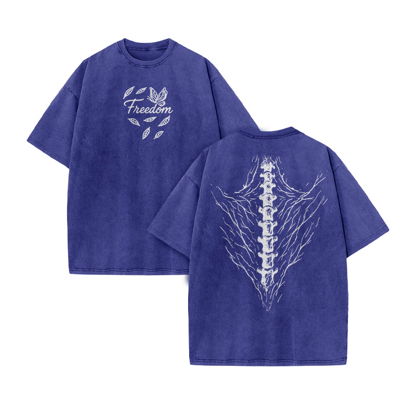 Unisex Freedom Print Acid Washed T-shirt - Blue - US20-22(3XL) - image 10