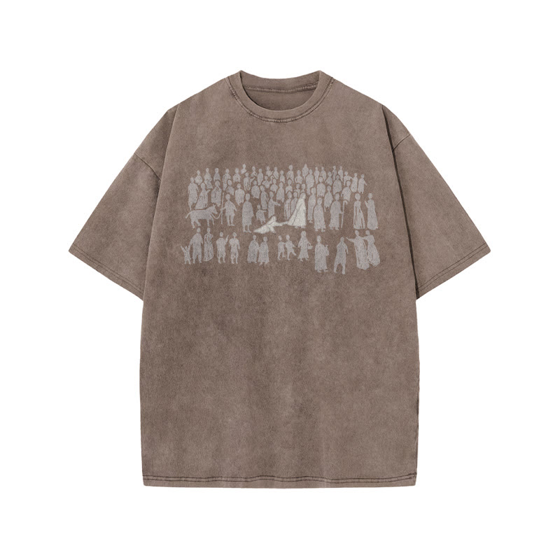  A Beautiful Story Of Faith Print Acid Washed T-shirt - Coffee - US20-22(3XL) - image 4