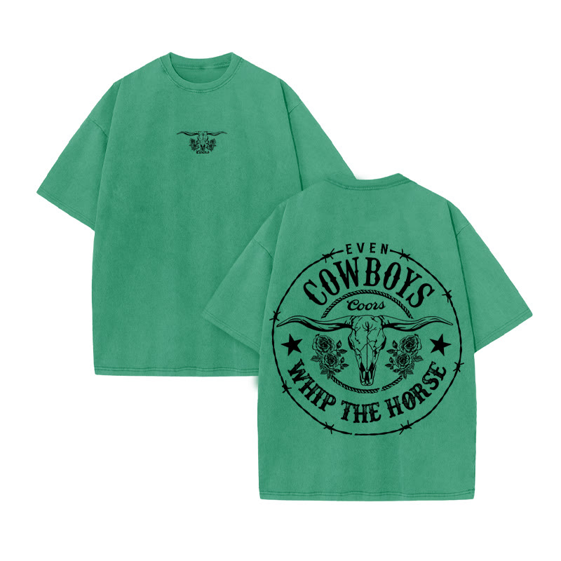 Unisex 100% Cotton COWBOYS Print Acid Washed T-shirt