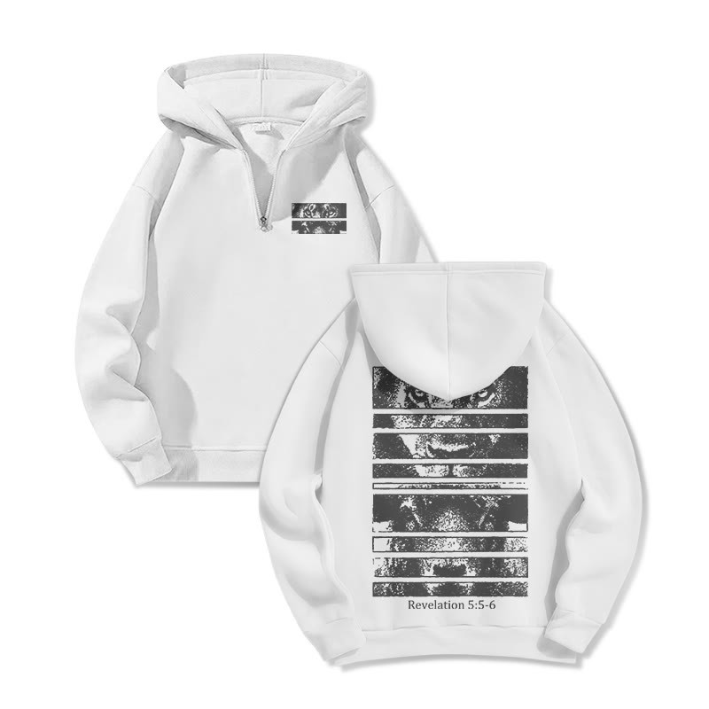 Unisex Revelation 5:5-6 Print Half Zip Hoodie - White - US32-34(5XL) - image 4