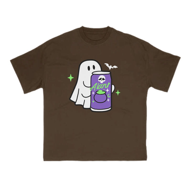Unisex 100% Cotton Cute Ghost Print T-shirt - Coffee - US16-18(2XL) - image 7