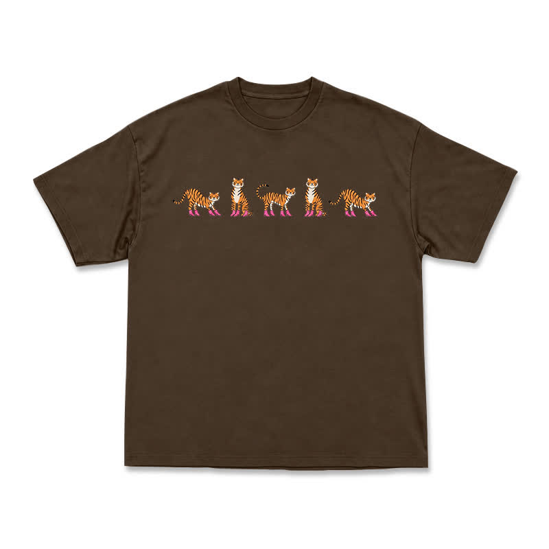 Lavender Mini Tiger Print Relaxed Fit Short Sleeve T-Shirt - Coffee - US16-18(2XL) - image 15