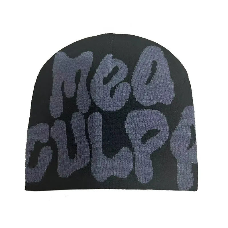 Mea Culpa Pattern Knit Hat - Black Dark Grey - one size - image 8