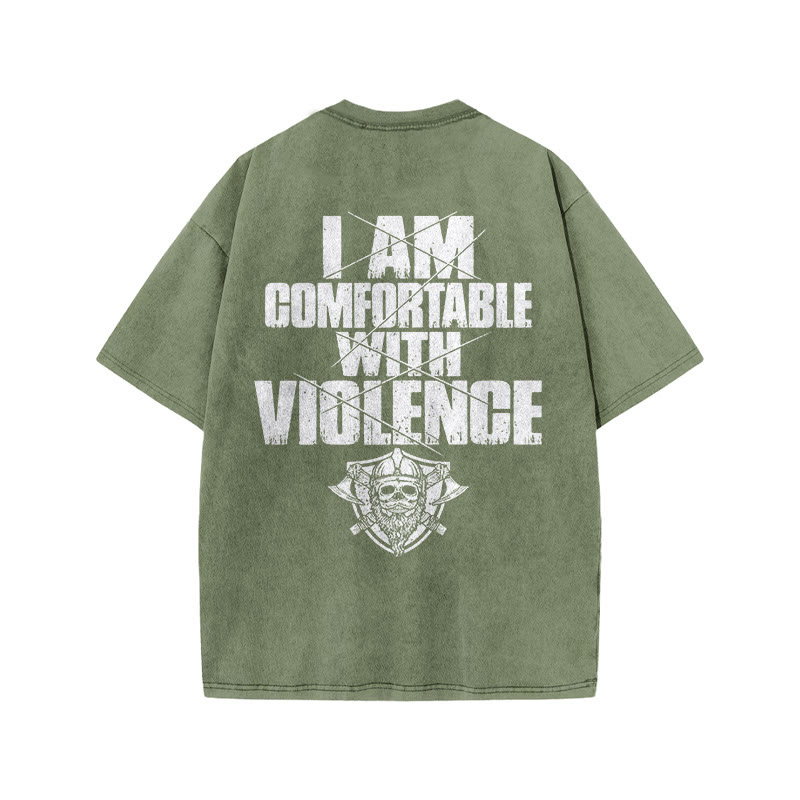 100% Cotton Violence Gym Print Acid Washed T-shirt - Army Green - US20-22(3XL) - image 6