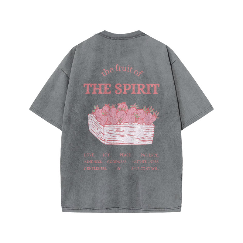 100% Cotton Vintage The Fruit Of The Spirit Print Acid Washed Unisex T-shirt - Grey - 3XL - image 6