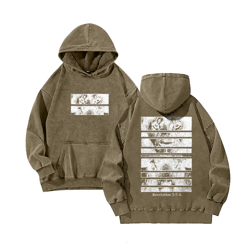 Revelation 5:5-6 Print Acid Washed Hoodie  - Khaki - US16-18(2XL) - image 4