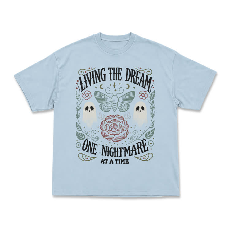 Living the Dream Gothic Ghost Print T-Shirt - Light Blue - US16-18(2XL) - image 8