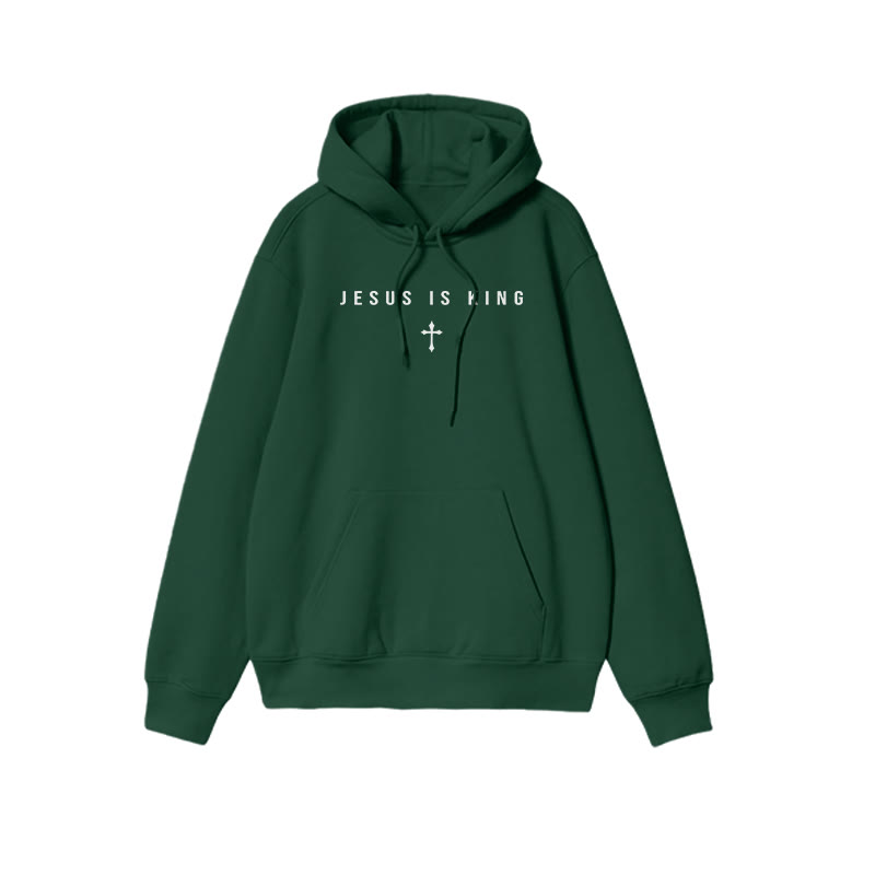 Jesus Is King Simple Design Print Causal Hoodie - Dark Green - US16-18(2XL) - image 7