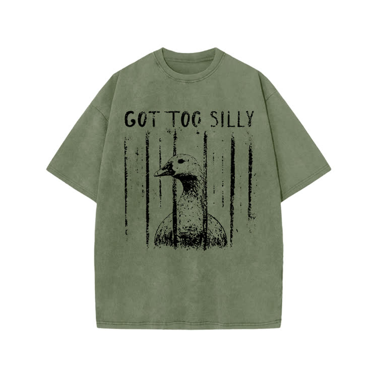 Street Distressed Goose Print Acid Washed T-Shirt - Army Green - US20-22(3XL) - image 6