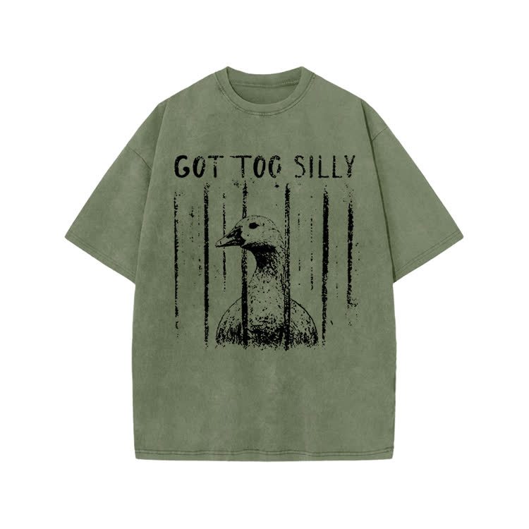 Street Distressed Goose Print Acid Washed T-Shirt - Army Green - US20-22(3XL) - image 6