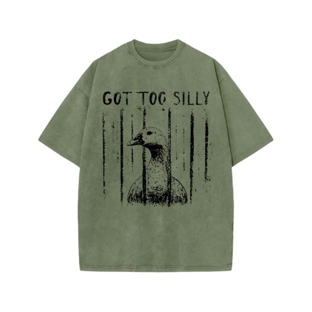 Street Distressed Goose Print Acid Washed T-Shirt - Army Green - US20-22(3XL) - image 6