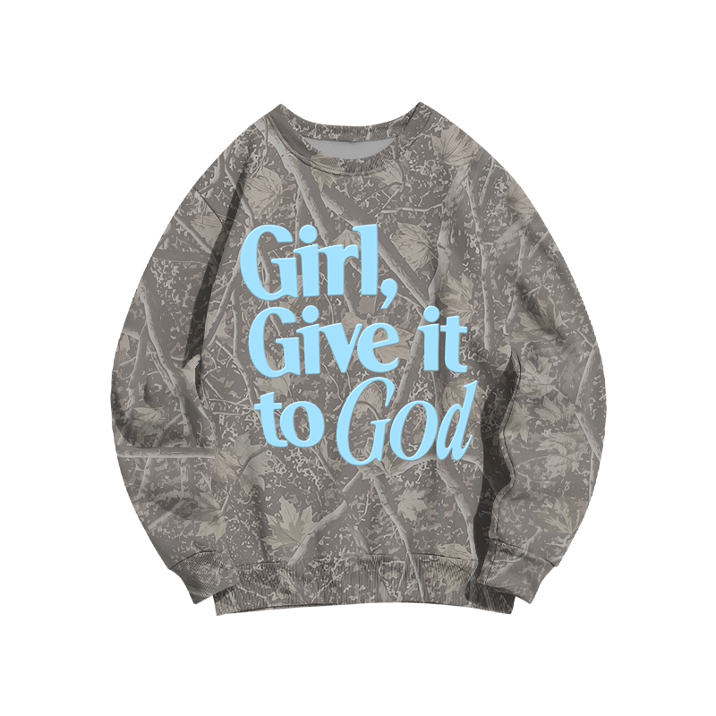 Faith Inspired Girl Give It To God Camo Forget Sweatshirt - Dark Gray Camo - 3XL - image 6