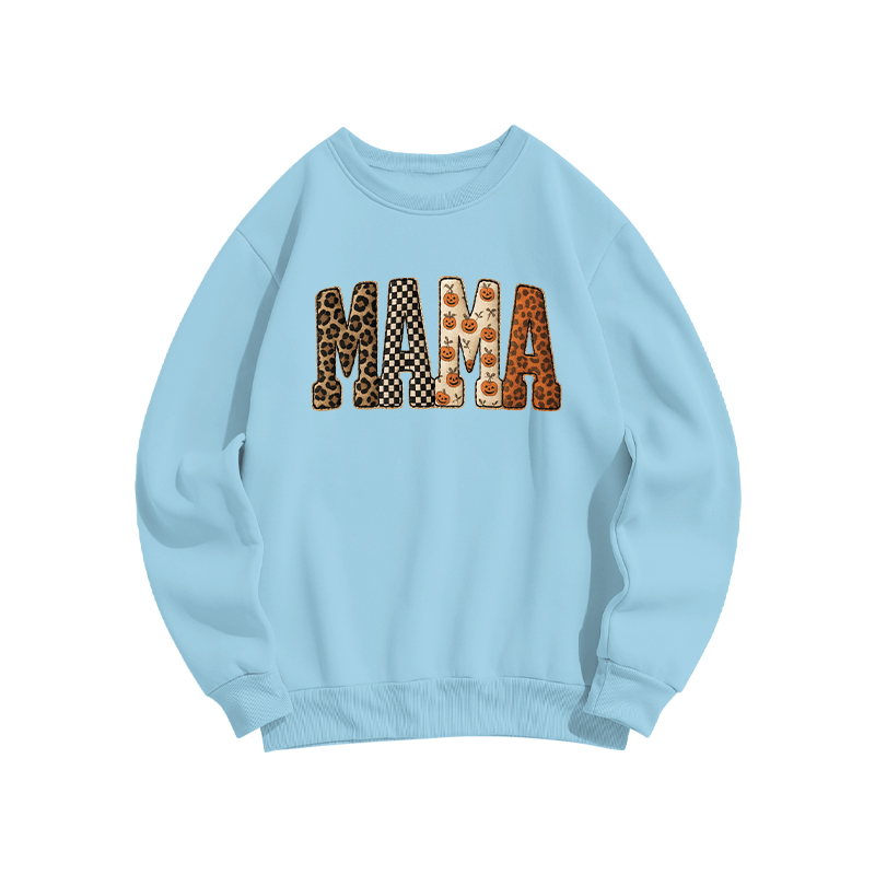 Halloween MAMA Letter Print Casual Sweatshirt - Blue - US16-18(2XL) - image 6