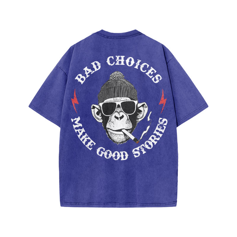 Gym 100% Cotton Bad Choices Print Acid Washed T-shirt - Blue - US20-22(3XL) - image 7
