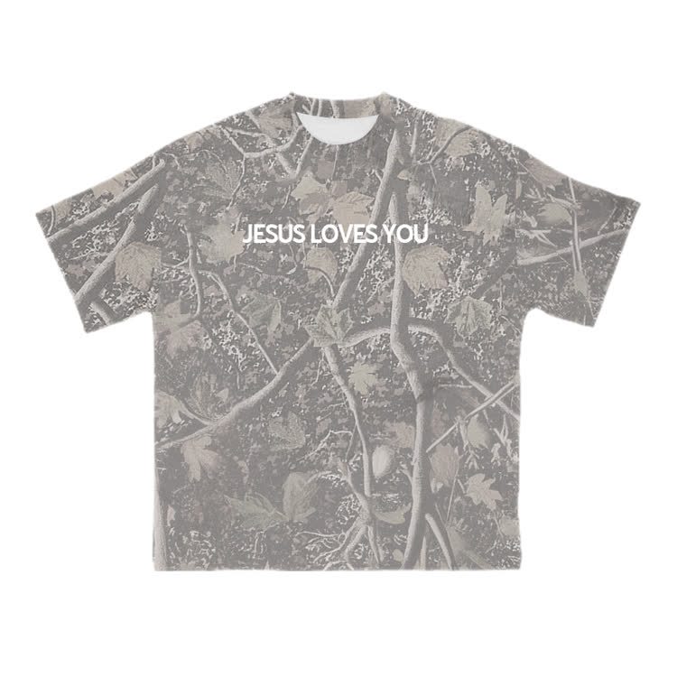 Jesus Loves You Camo Print T-shirt - Khaki - 8XL - image 3