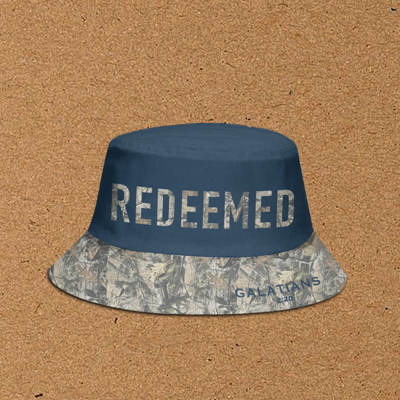 Redeemed Galatians 2:20 Dead Leaves Camouflage Patchwork Print Bucket Hat - Blue - XL(62cm) - image 3