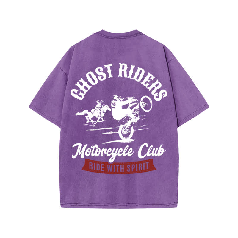 Unisex Ride With Spirit Print Acid Washed T-shirt - Purple - US20-22(3XL) - image 9