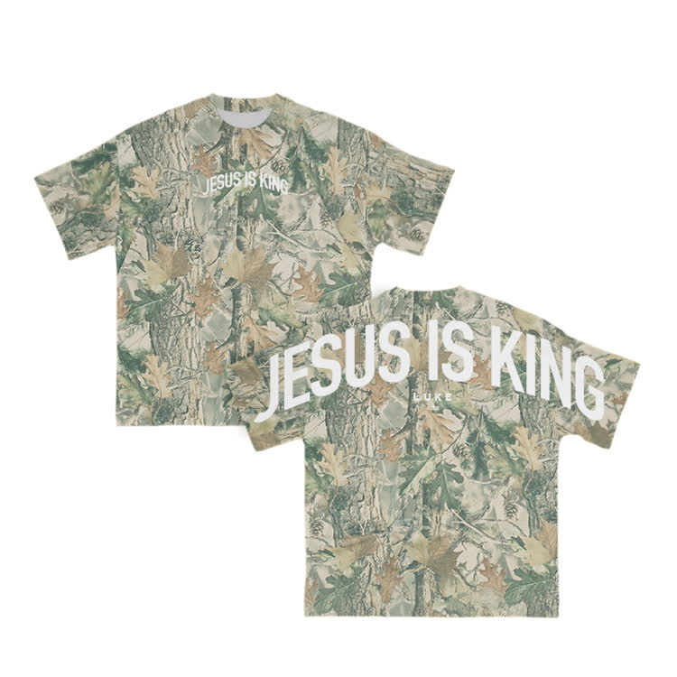 Vintage Camo Jesus Is King Graphic T-Shirt - Green - 3XL - image 3