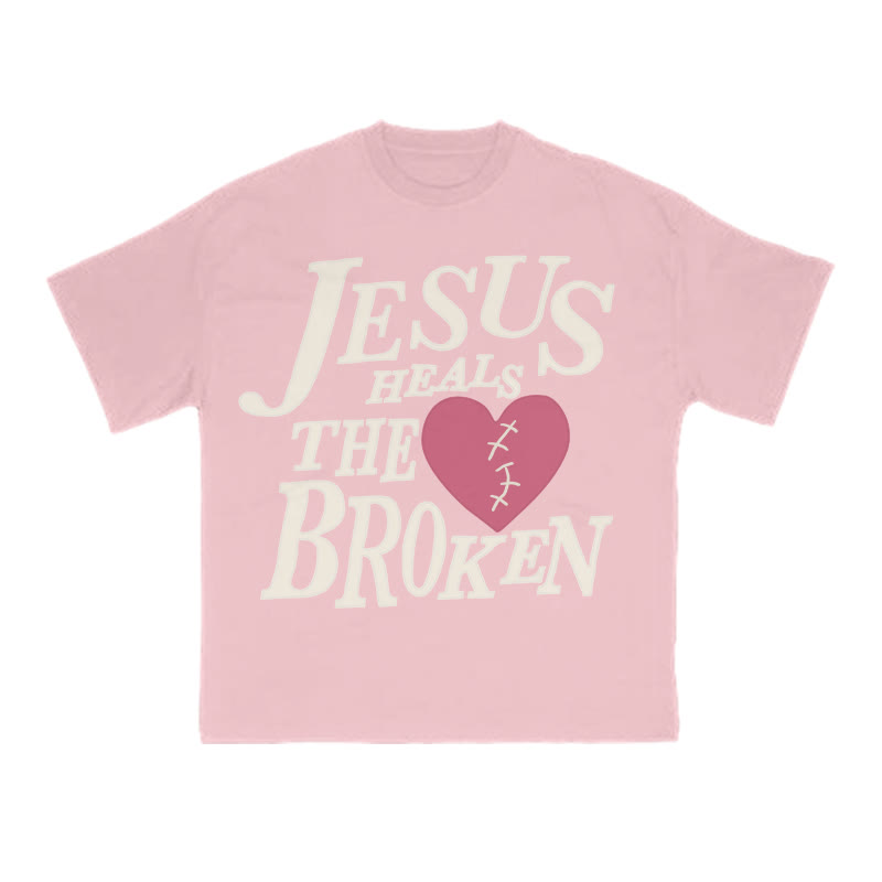 Unisex Jesus Heals The Broken Print T-shirt - Pink - US16-18(2XL) - image 9