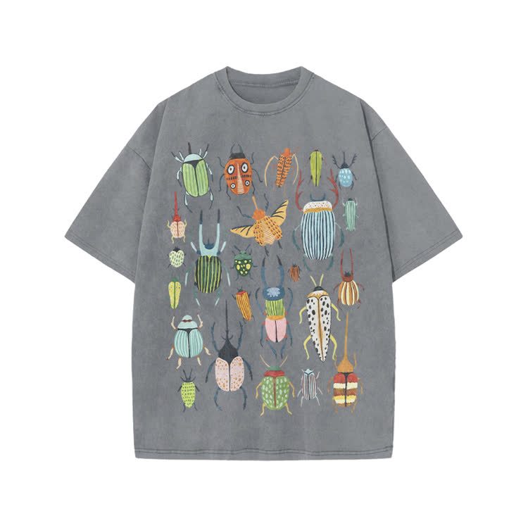Faded Vintage Beetle Graphic Print Acid Washed T-shirt - Grey - US20-22(3XL) - image 7