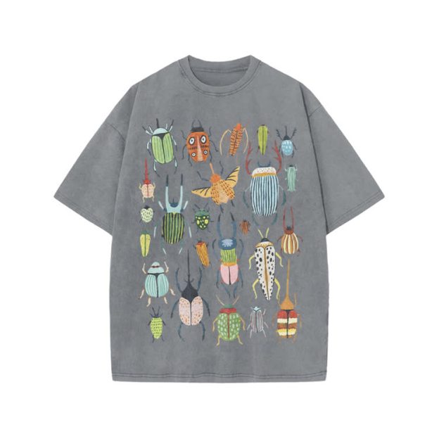 Faded Vintage Beetle Graphic Print Acid Washed T-shirt - Grey - US20-22(3XL) - image 7
