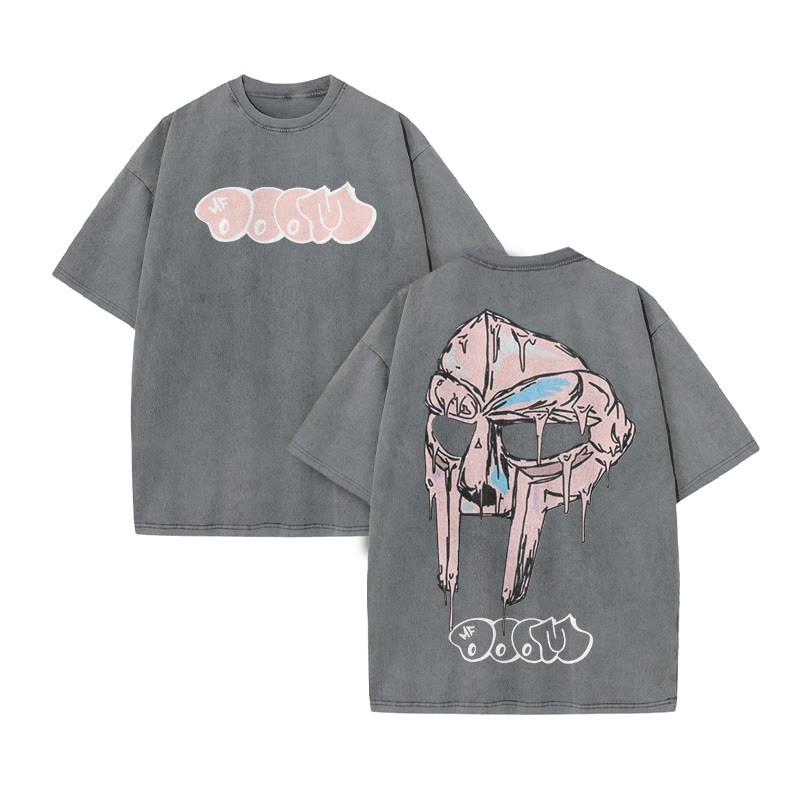 Melted Metal Mask Print Acid Washed T-shirt - Grey - US20-22(3XL) - image 5