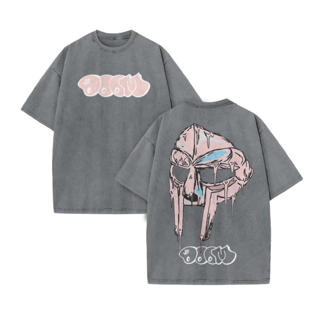 Melted Metal Mask Print Acid Washed T-shirt - Grey - US20-22(3XL) - image 5