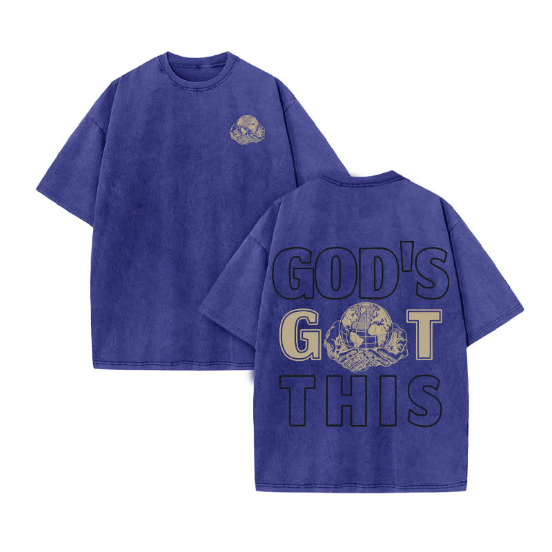 Unisex 100% Cotton God's Got This Print Acid Washed T-shirt - Blue - US20-22(3XL) - image 10