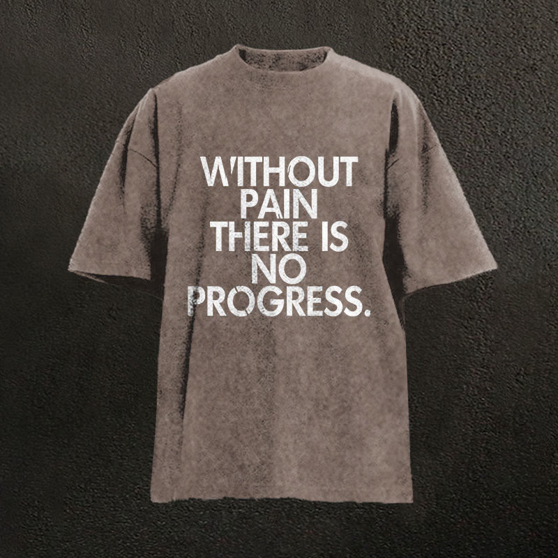 100% Cotton Without Pain There Is No Progress Gym Print Acid Washed T-shirt - Coffee - US20-22(3XL) - image 4