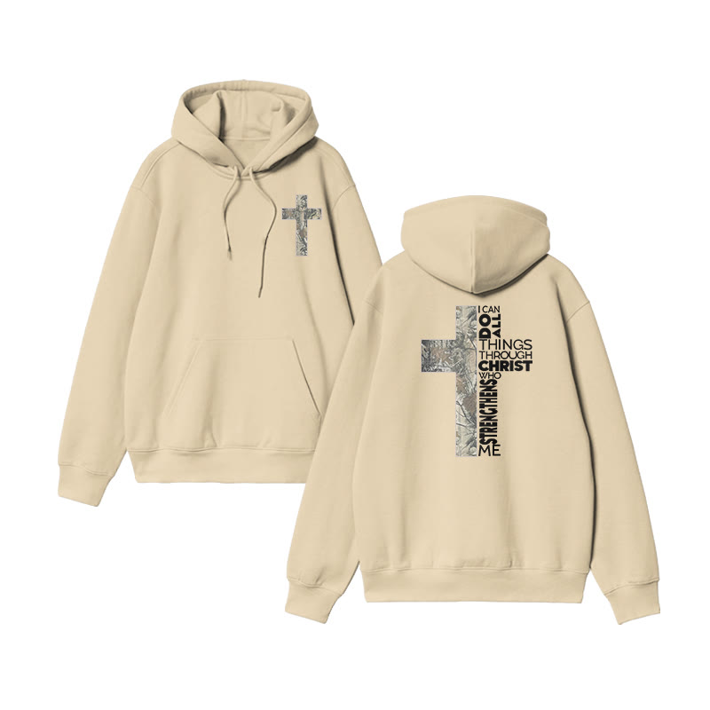 I Can Do All Things Through Christ Who Strengthens Me Dead Leaves Camouflage Print Hoodie - Apricot - US16-18(2XL) - image 5
