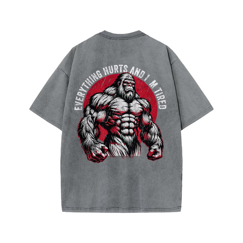 100% Cotton Everything Hurts And I'm Tired Gym Print Acid Washed T-shirt - Grey - US20-22(3XL) - image 6