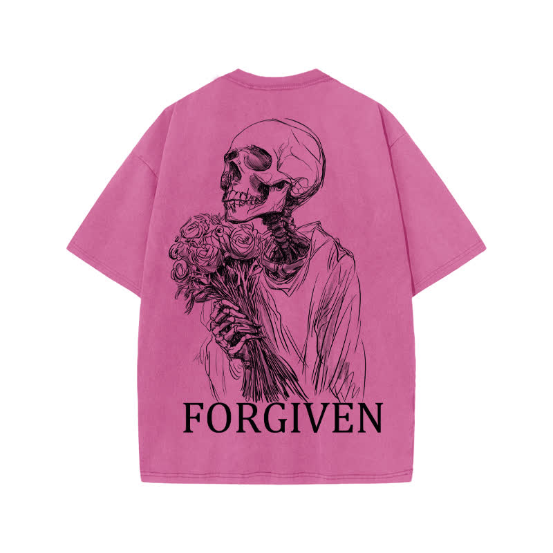 Unisex Forgiven Print Acid Washed T-shirt - Pink - US20-22(3XL) - image 7