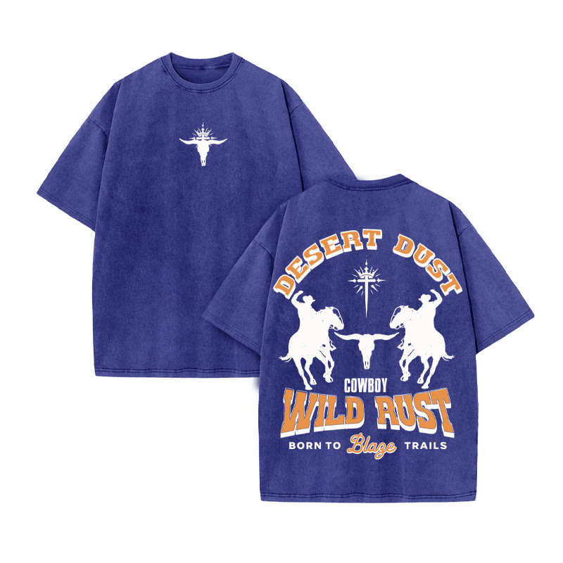 Unisex 100% Cotton DESERT DUST Western Style Print Acid Washed T-shirt