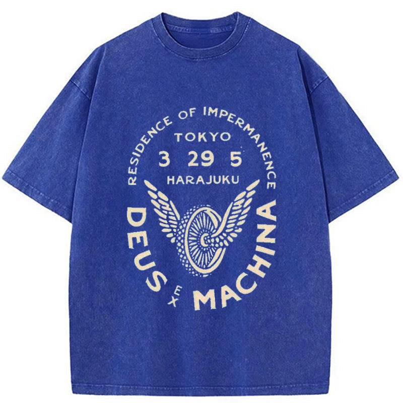 Unisex 100% Cotton Deus Ex Machina Tokyo Print Acid Washed T-shirt