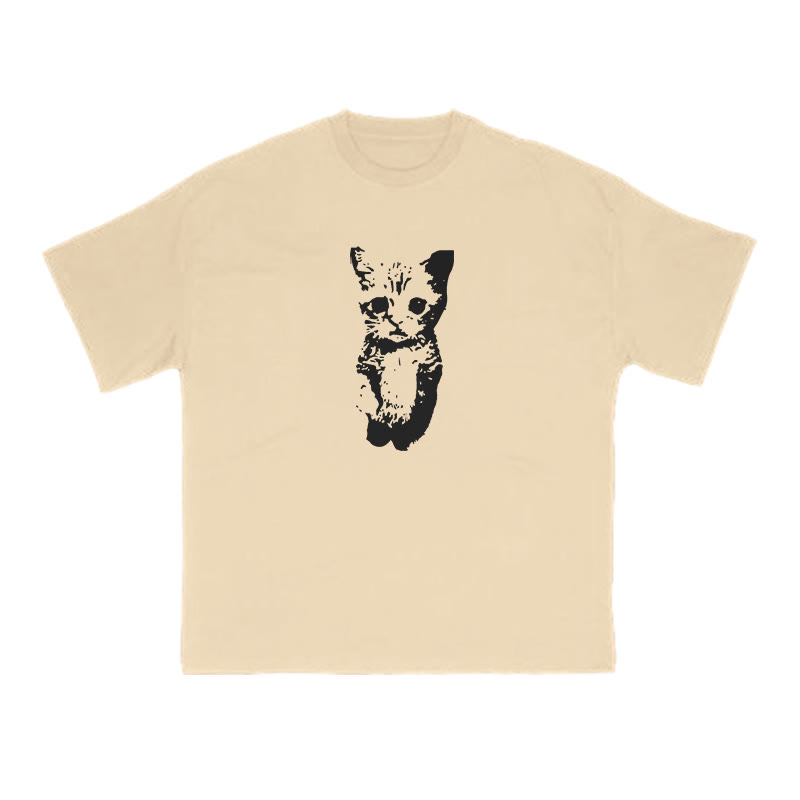Unisex 100% Cotton Cute Cat Print T-shirt - Apricot - US16-18(2XL) - image 4