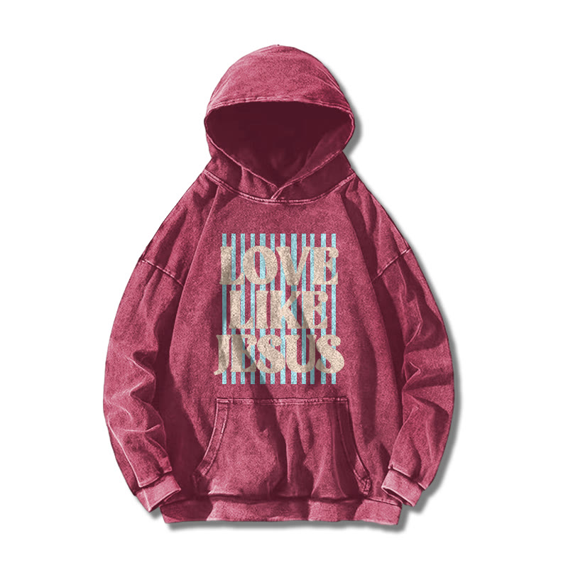 Unisex 100% Cotton Love Like Jesus Printed Washed Hoodie  - Rose - US16-18(2XL) - image 5