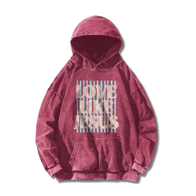 Unisex 100% Cotton Love Like Jesus Printed Washed Hoodie  - Rose - US16-18(2XL) - image 5