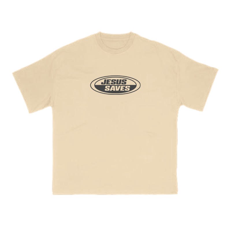 Jesus Saves Vintage Print T-shirt - Apricot - US16-18(2XL) - image 5