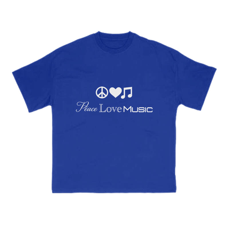Peace Love Music Print T-shirt - Blue - US16-18(2XL) - image 8