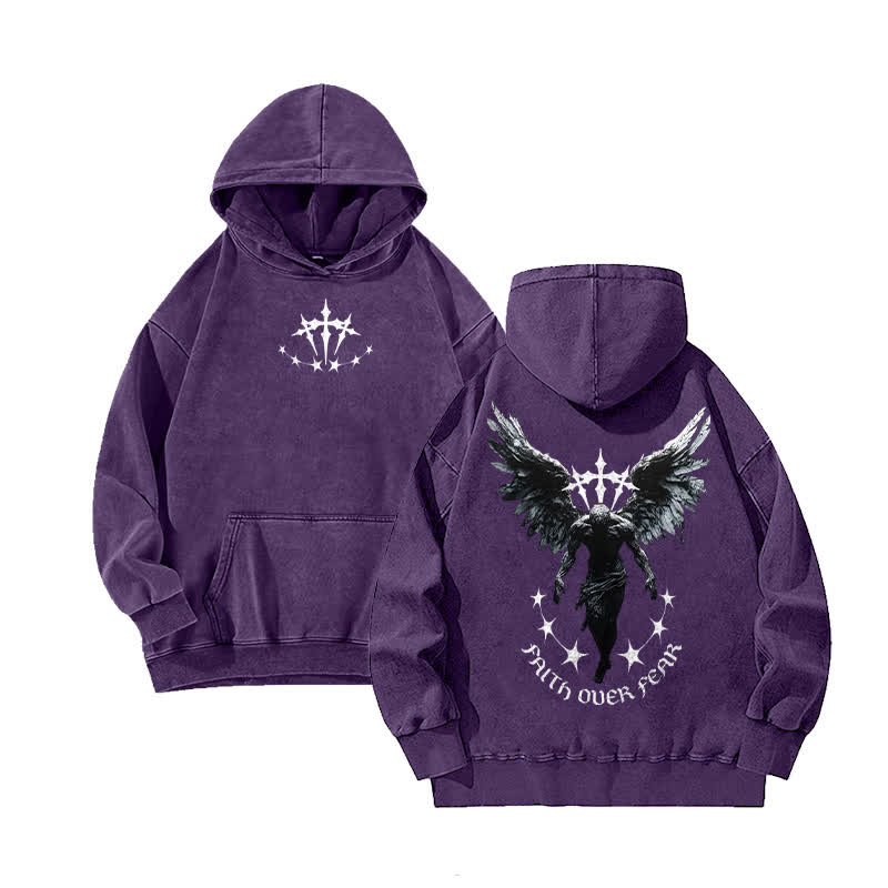 Unisex 100% Cotton Faith Over Fear Printed Washed Hoodie  - Purple - 3XL - image 7
