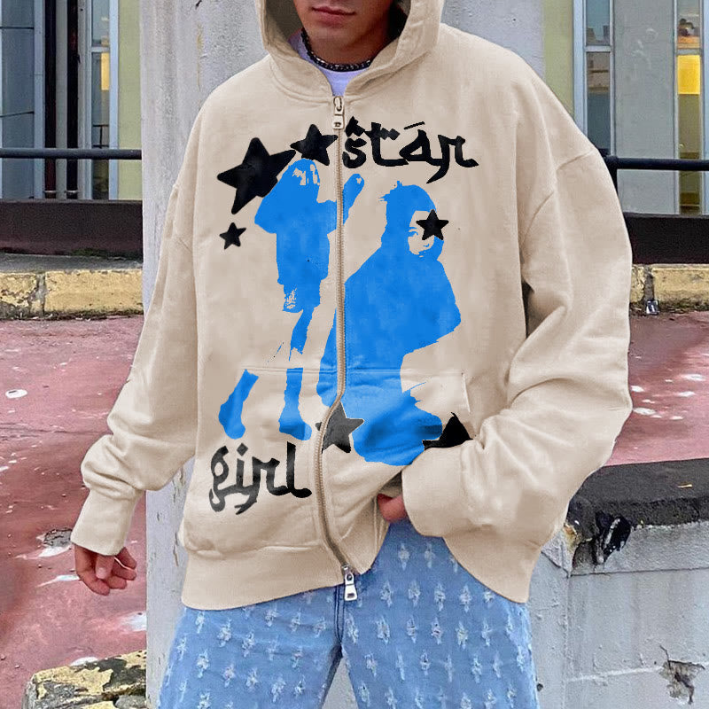 Point Star (Back Print) Ladies Zipped Hoodie Junior Top