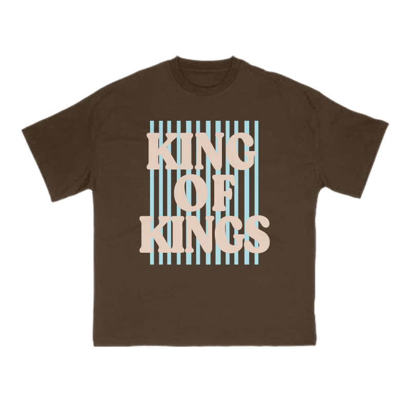 Unisex 100% Cotton King Of Kings Stripes Print T-shirt - Coffee - US16-18(2XL) - image 4