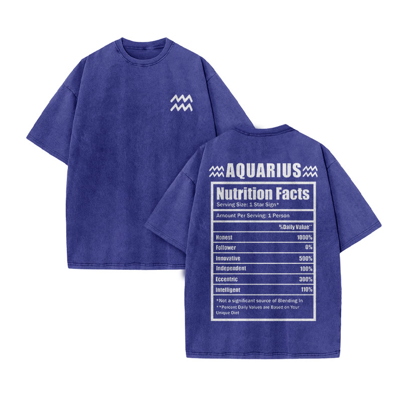 AQUARIUS Nutrition Facts Print Acid Washed T-shirt - Blue - US20-22(3XL) - image 9